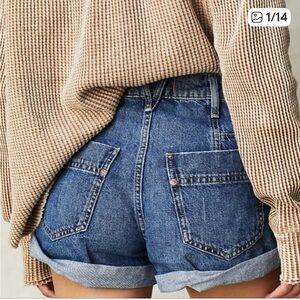 Free People We The Free Beginners Luck Slouch Cotton Denim Shorts Size 30